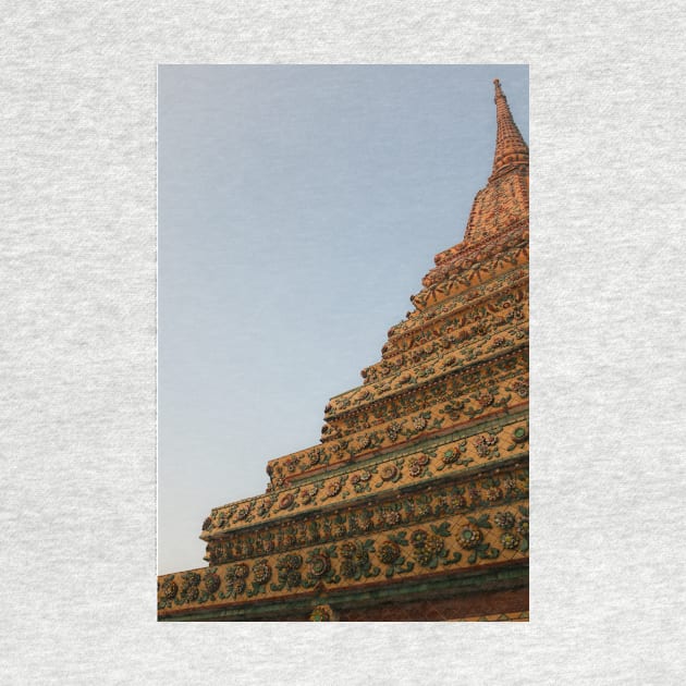 Second unusual low angle view of a Buddha stupa against clear sky. by kall3bu